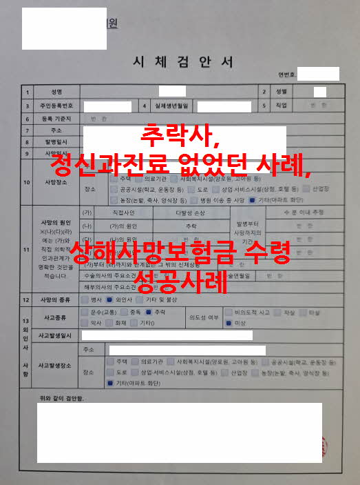 자살보험금 , 아파트 추락사  ‘급성 정신이상’ 입증으로 상해사망보험금 전액 수령